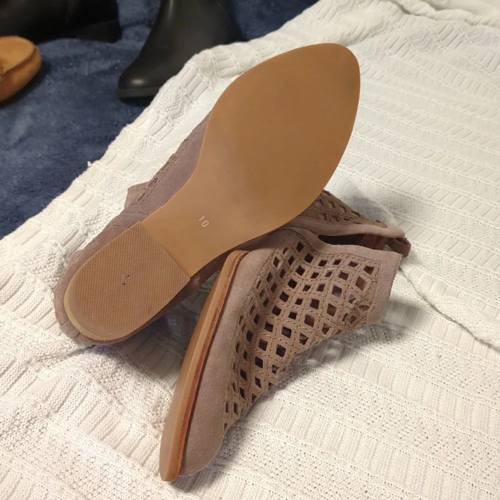 Jeffrey Campbell Taggart Suede Cutout Booties Wooden Block Heel
